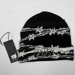 G59 Records Hat Beanie One Size Black GREY59 Knit Skull Logo Mens Music Hip Hop